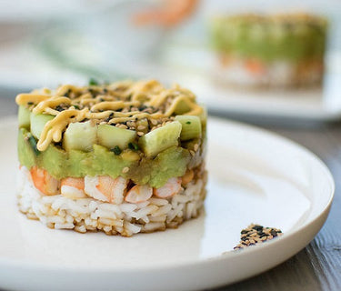 Spicy Shrimp Sushi Stack con riso Basmati 