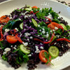 ITALIAN BLACK RICE SALAD, WITH KALE, RED CABBAGE, ROASTED RED PEPPERS AND CRUMBLED FETA 
