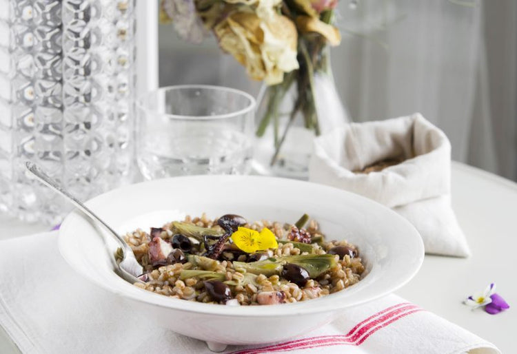 foto ricetta Farro con polpo, carciofi e olive 