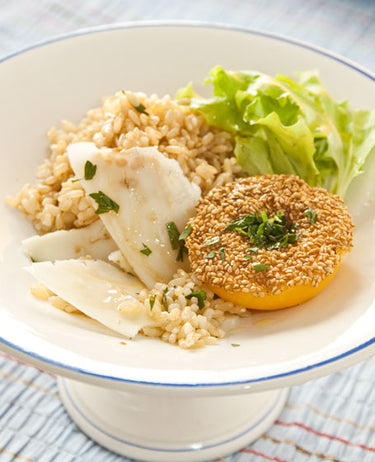 foto ricetta Insalata di riso con pesca, insalata riccia e pecorino 