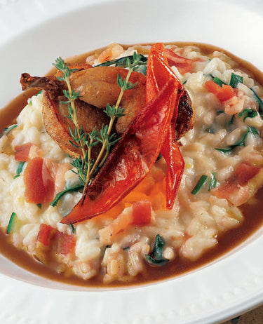 foto ricetta Risotto alle Erbette, con quaglia Farcita e Salsa al Foie Gras 