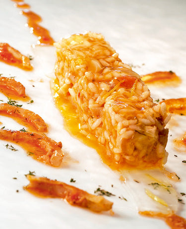 foto ricetta Riso con trippa di coda di rospo e gelatina al canario 