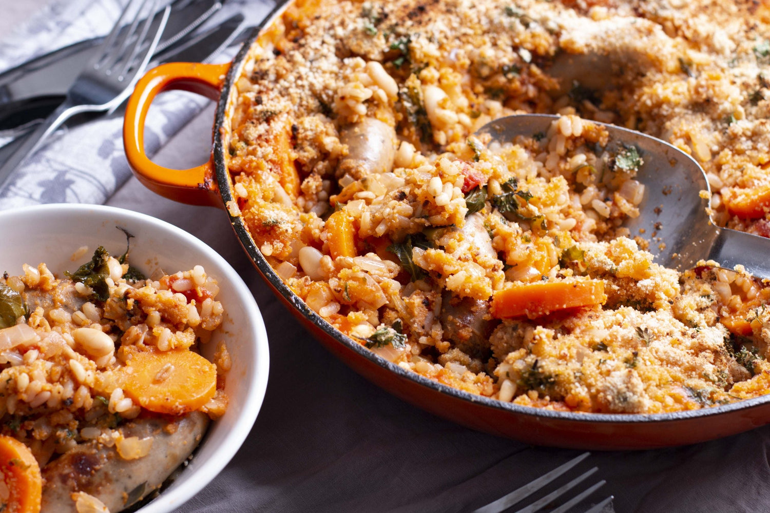 SAUSAGE, 3 GRAIN & CANNELLINI BEAN ‘AL FORNO’ 