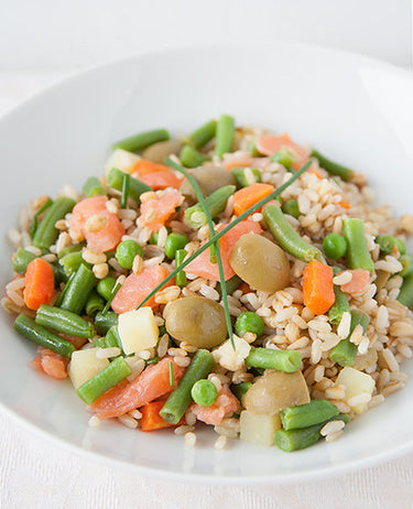 INSALATA DI RISO CON FAGIOLINI E SALMONE AI 3 CEREALI RISO, AVENA E GRANO 