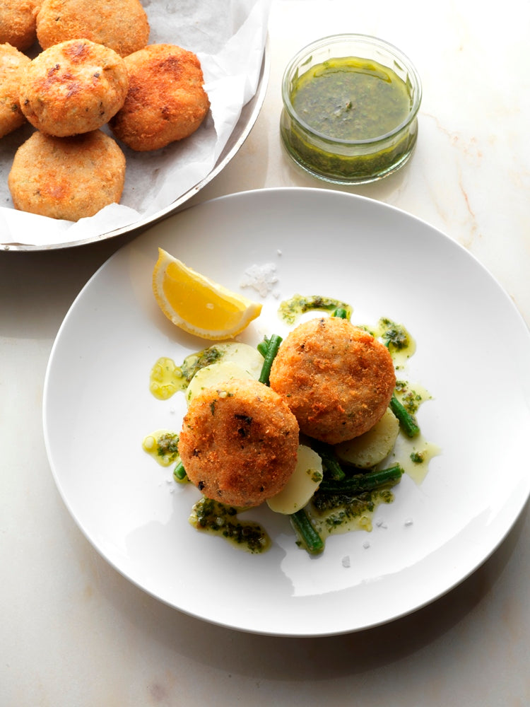 SALT COD RISOTTO CAKES WITH LEMON AND OLIVES 