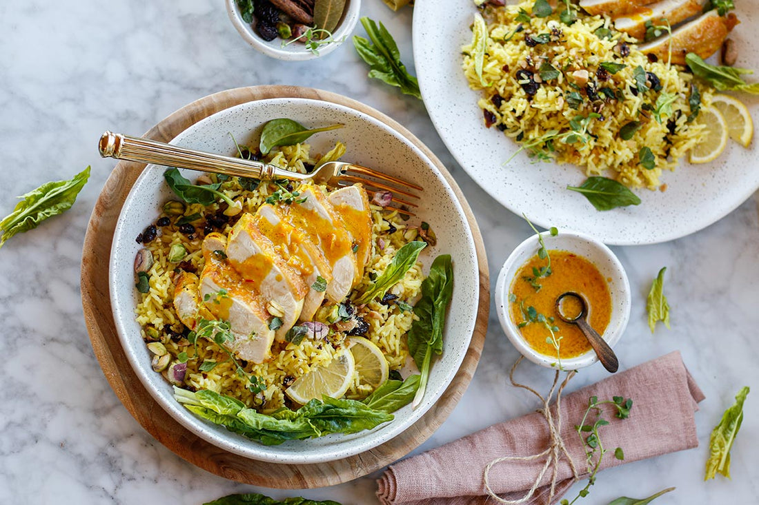 Safran-Hühnchen mit orientalischem Gewürzreis 